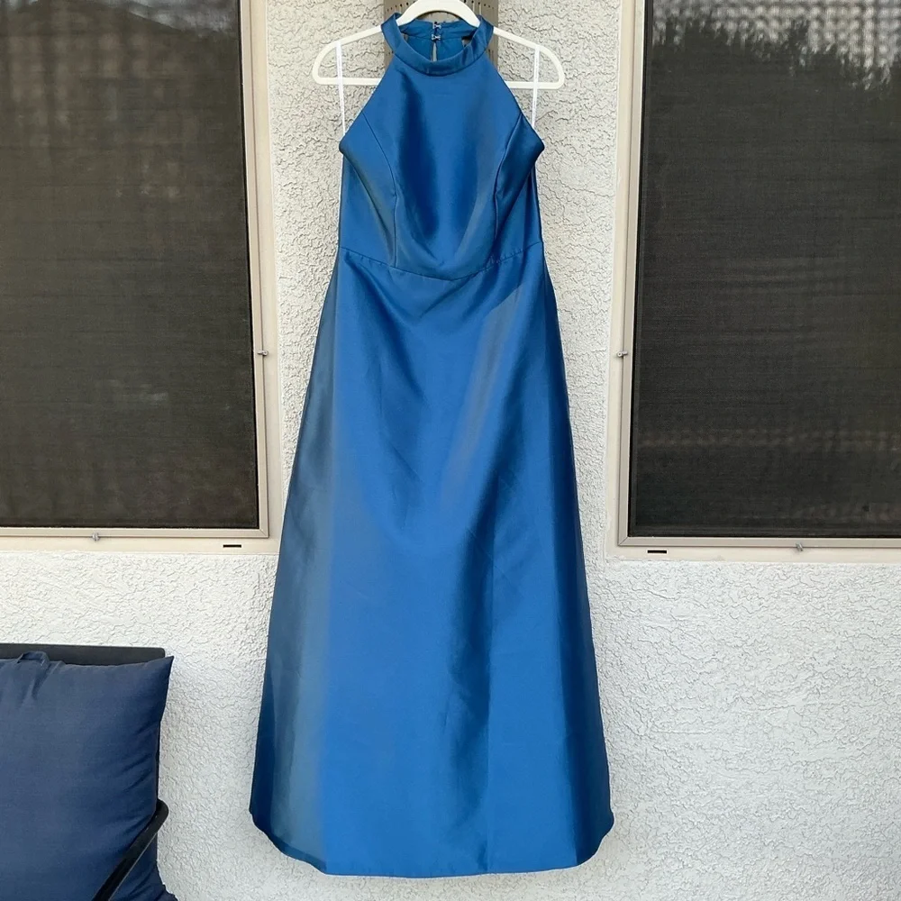 NWT Alfred Sung High Neck Cutout Satin Twill Gown Dress Size 2 & 14 D772 Pockets - Picture 3 of 13